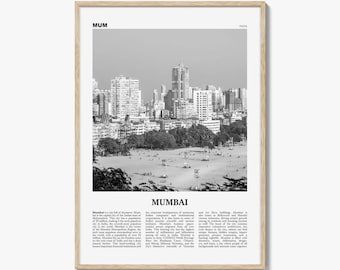 Mumbai Poster Print Black and White, India Travel Wall Art, Maharashtra Skyline Photography