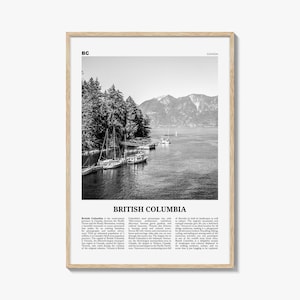 British Columbia Poster Schwarz und Weiß, Kanada Reise Wandkunst, Vancouver Küsten-Dekor