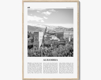 Alhambra Poster Print Black and White, Historic Palace Photo, Spain Travel Wall Art, Granada