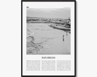 San Diego Poster, Black and White Photo Print, Travel Newspaper Wall Art, Home Decor