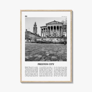 Preston City Print Black and White, Preston City Wall Art, Preston City Poster, Preston City Photo, Preston City Décor, England, UK