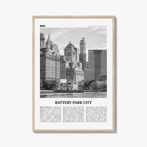 Impresión en blanco y negro de Battery Park City, arte mural de Battery Park City, póster de Battery Park City, foto de Battery Park City, Nueva York, EE. UU.