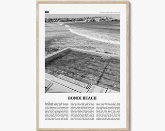 Bondi Beach Print Black and White No 1, Bondi Beach Wall Art, Bondi Beach Poster, Bondi Beach Photo, Sydney Poster Print, Australia, Oceania