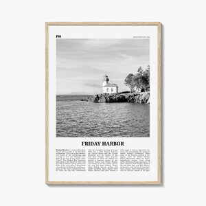 Freitag Hafen Print Schwarz und Weiß, Freitag Hafen Wandkunst, Freitag Hafen Poster, Freitag Hafen Foto, Freitag Hafen Karte, Washington, USA