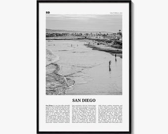 San Diego Poster, Black and White Photo Print, Travel Newspaper Wall Art, Home Decor