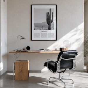 Arizona Poster, Black and White Photo Print, Travel Newspaper Wall Art, Home Decor Premium Black Wood Frame