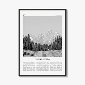 Grand Teton National Park Poster, Black and White Photo Print, Travel Newspaper Wall Art image 1