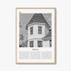 Ocala-afdruk zwart-wit, Ocala-muurkunst, Ocala-poster, Ocala-foto, Ocala-wanddecoratie, Ocala-kaart, Florida (VS)