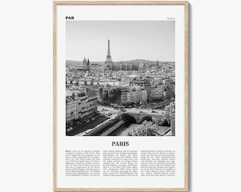 Paris Poster Print Black and White, Eiffel Tower Photo, France Travel Wall Art, Île-de-France