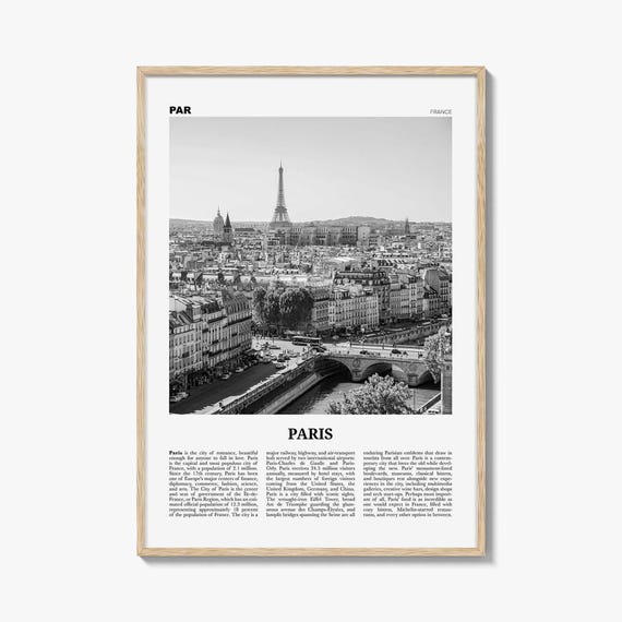 Paris Poster Print Black and White, Eiffel Tower Photo, France Travel Wall Art, Île-de-France