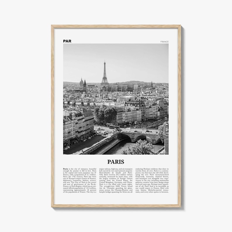 パリのポスタープリント（白黒）、エッフェル塔の写真、フランス旅行の壁アート、イル・ド・フランス 画像 1