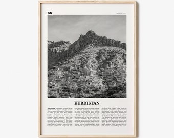 Kurdistan Print Black and White, Kurdistan Wall Art, Kurdistan Poster, Kurdistan Photo, Kurdistan Wall Décor, Kurdistan Map, Middle East