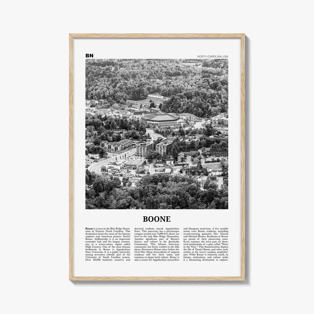 Boone Poster Print Black and White, North Carolina Wall Art, Blue Ridge ...
