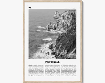Portugal Poster Print Black and White, Coastal Cliffs Photo, Europe Travel Wall Art, Nature