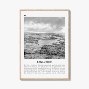 Lancashire Print Black and White, Lancashire Wall Art, Lancashire Poster, Lancashire Photo, Lancashire Map, England, UK, United Kingdom