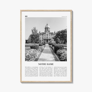 Notre Dame Print Black and White Indiana, Notre Dame Wall Art, Notre Dame Poster, Notre Dame Photo, Notre Dame Map, Indiana, United States