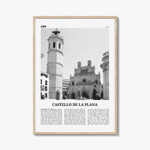 Impressão em preto e branco de Castello de la Plana, arte de parede de Castello de la Plana, pôster de Castello de la Plana, foto, decoração de parede, mapa