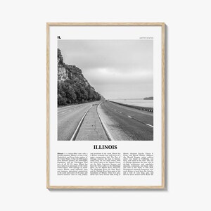 Stampa dell'Illinois in bianco e nero n. 1, Arte murale dell'Illinois, Poster dell'Illinois, Foto dell'Illinois, Decorazione murale dell'Illinois, USA, Stati Uniti, America