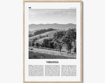 Virginia Poster Print Black and White, United States Travel Wall Art, Shenandoah Nature Decor