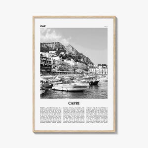 Póster de Capri en blanco y negro, foto de Marina Grande, arte mural de viaje a Italia, Campania