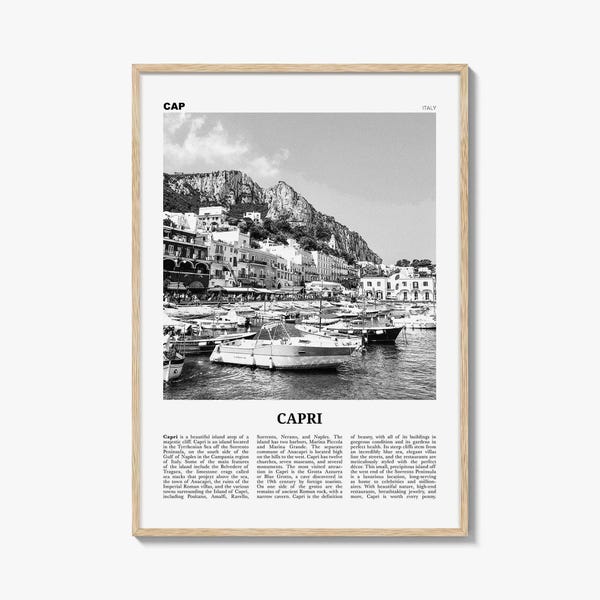 Capri Poster Print Black and White, Marina Grande Photo, Italy Travel Wall Art, Campania