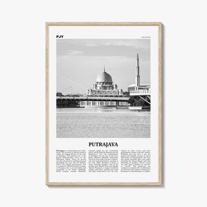 Putrajaya-afdruk zwart-wit, Putrajaya-muurkunst, Putrajaya-poster, Putrajaya-foto, Putrajaya-decor, Maleisië, schiereiland, Kuala Lumpur