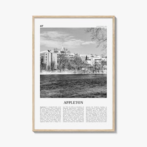 Appleton Print Black and White, Appleton Wall Art, Appleton Poster, Appleton Photo, Appleton Wall Décor, Appleton Map,  Wisconsin, USA