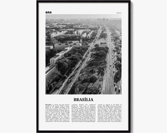 Poster di Brasilia, stampa fotografica in bianco e nero, arte murale ispirata a un giornale di viaggio, decorazione per la casa.