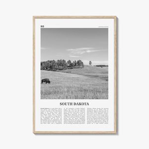 South Dakota Print Black and White No 1, South Dakota Art, South Dakota Poster, South Dakota Photo, South Dakota Map