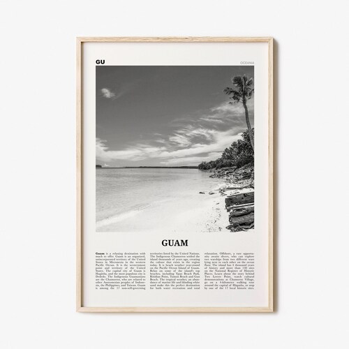 Guam Map Art Poster Black and White Wall Art Print of Guam Etsy