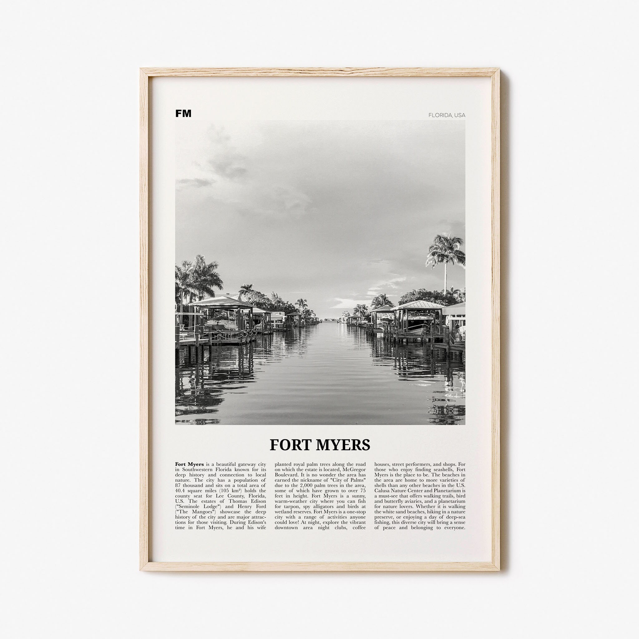Fort Myers Print Black and White Fort Myers Wall Art Fort Etsy