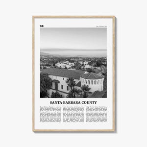 Impressão em preto e branco do Condado de Santa Bárbara, arte de parede de Santa Bárbara, pôster de Santa Bárbara, foto de Santa Bárbara, decoração de parede, mapa de Santa Bárbara