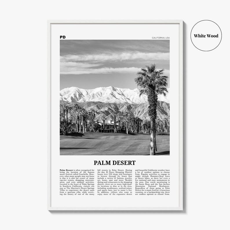Palm Desert Poster Print Black and White, California Travel Wall Art, Palm Springs Decor image 8
