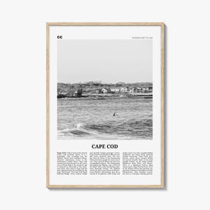 Cape Cod posterafdruk zwart-wit, Massachusetts Travel Wall Art, Coastal Decor