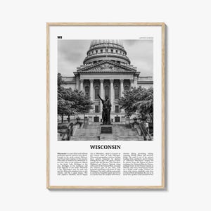 Wisconsin Print Black and White No 3, Wisconsin Wall Art, Wisconsin Poster, Wisconsin Photo, Wisconsin Wall Décor, Wisconsin Map
