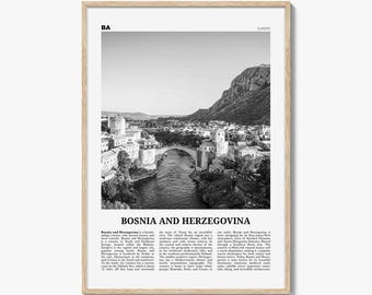 Bosnia Poster Print Black and White, Mostar Bridge Photo, Europe Travel Wall Art, Balkan