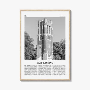 East Lansing print zwart-wit, East Lansing muurkunst, East Lansing poster, East Lansing foto, East Lansing muurdecor, Michigan (VS)