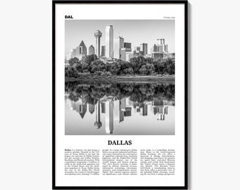 Dallas Poster, Black and White Photo Print, Travel Newspaper Wall Art, Home Decor