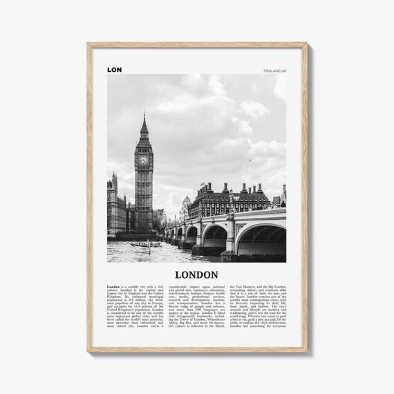 London Poster Print Black and White, Big Ben Photo, UK Wall Art