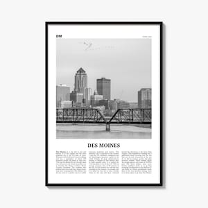 Des Moines Poster, Schwarz-Weiß-Fotodruck, Reisezeitungs-Wandbild, Heimdekoration