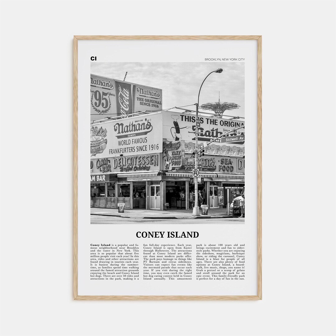 Coney Island Print Black and White, Coney Island Wall Art, Coney Island Poster, Coney Island ...