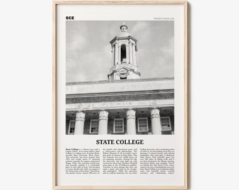 State College Print Black and White, State College Wall Art, State College Poster, State College Photo, Pennsylvania, USA, United States