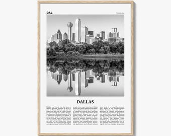 Póster de Dallas en blanco y negro, foto de la Torre de la Reunión, arte mural de viajes por Texas, DAL