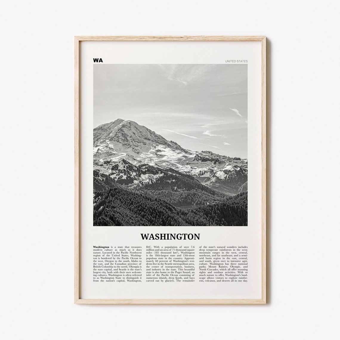 Washington State Print Black and White Mountain Washington - Etsy