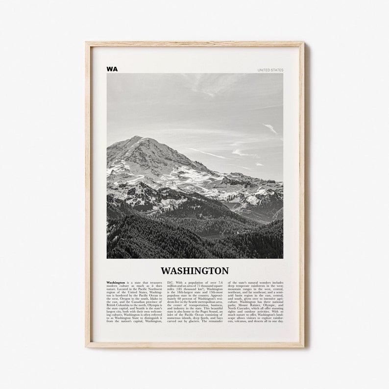 Washington State Print Black and White Mountain Washington - Etsy