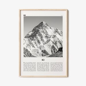 K2 Print Black and White, K2 Wall Art, K2 Poster, K2 Photo, Mount K2 Poster Print, Karakoram range, Gilgit-Baltistan