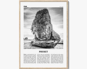 Phuket Poster Print Black and White, Thailand Travel Wall Art, Island Coastal Photography