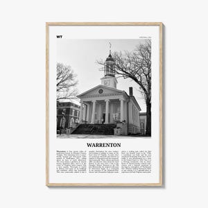 Warrenton Print Black and White, Warrenton Wall Art, Warrenton Poster, Warrenton Photo, Warrenton Wall Décor, Warrenton Map, Virginia, USA