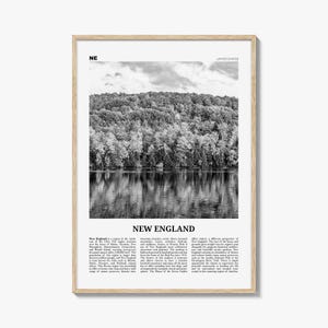 New England Print Black and White, New England Wall Art, New England Poster, New England Photo, New England Map, USA, United States