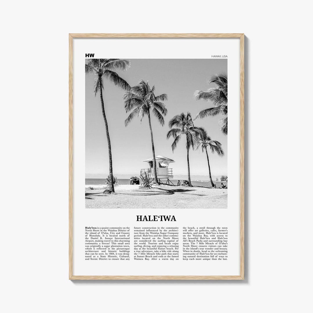 Hale‘iwa Poster Print Black and White, Hawaii Travel Wall Art, Oahu ...